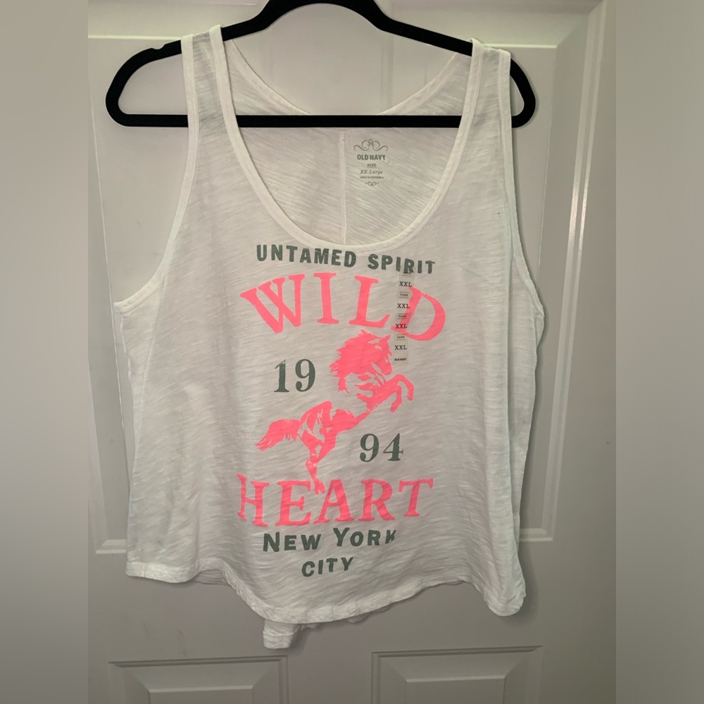 Old Navy White and Pink Graphic Tank Top XXL